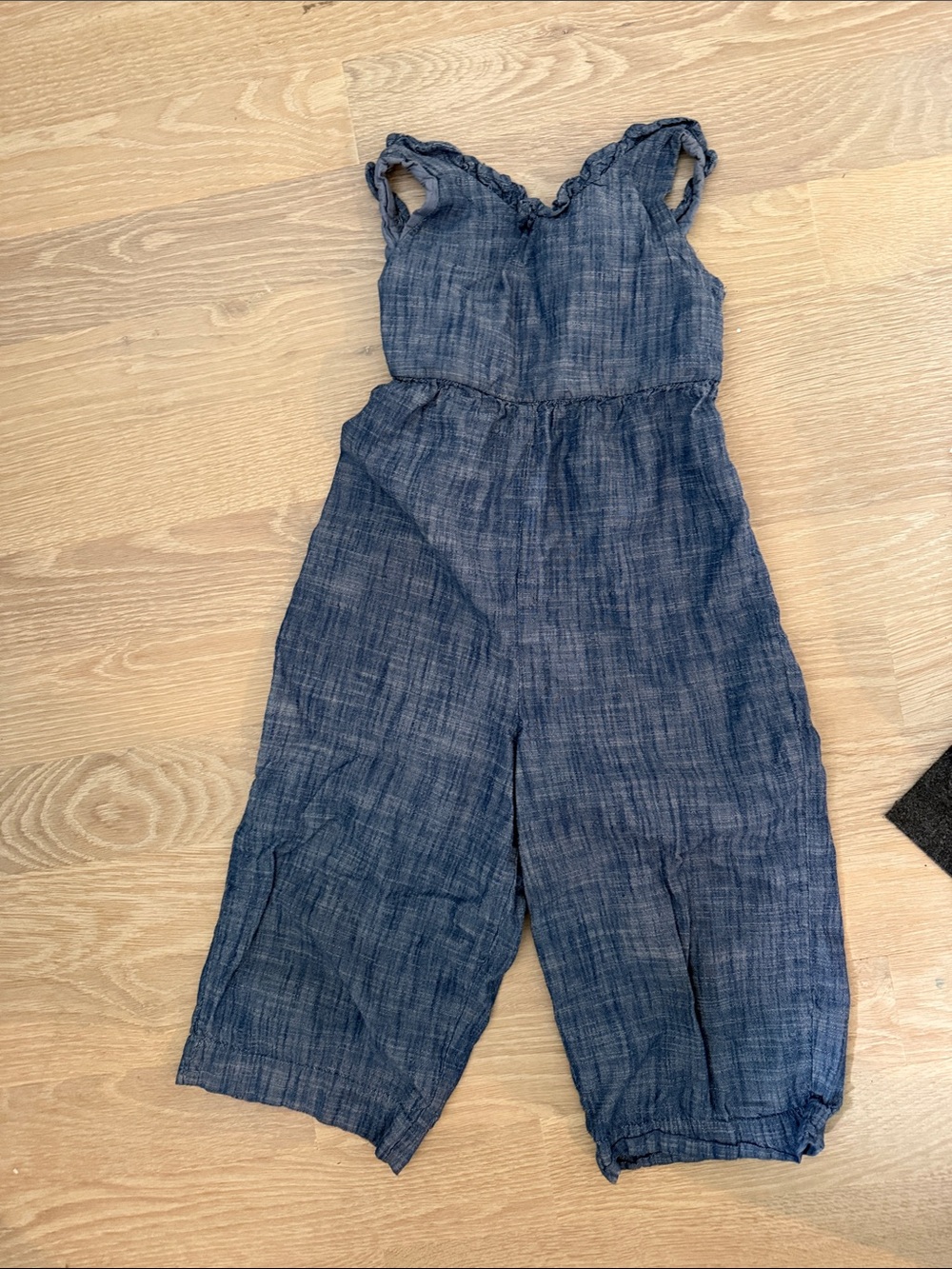 Children's Navy Blue Linen-Style One-Piece Jumpsuit